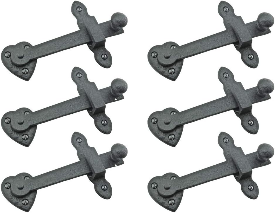 Renovators Supply Black Wrought Iron Gate Flip Latch Decorative Antique Heart Style Medium to Light Duty 4" Tall Flip Door Locks Rust Resistant Powder Coated Latches with Mounting Hardware Pack of 6