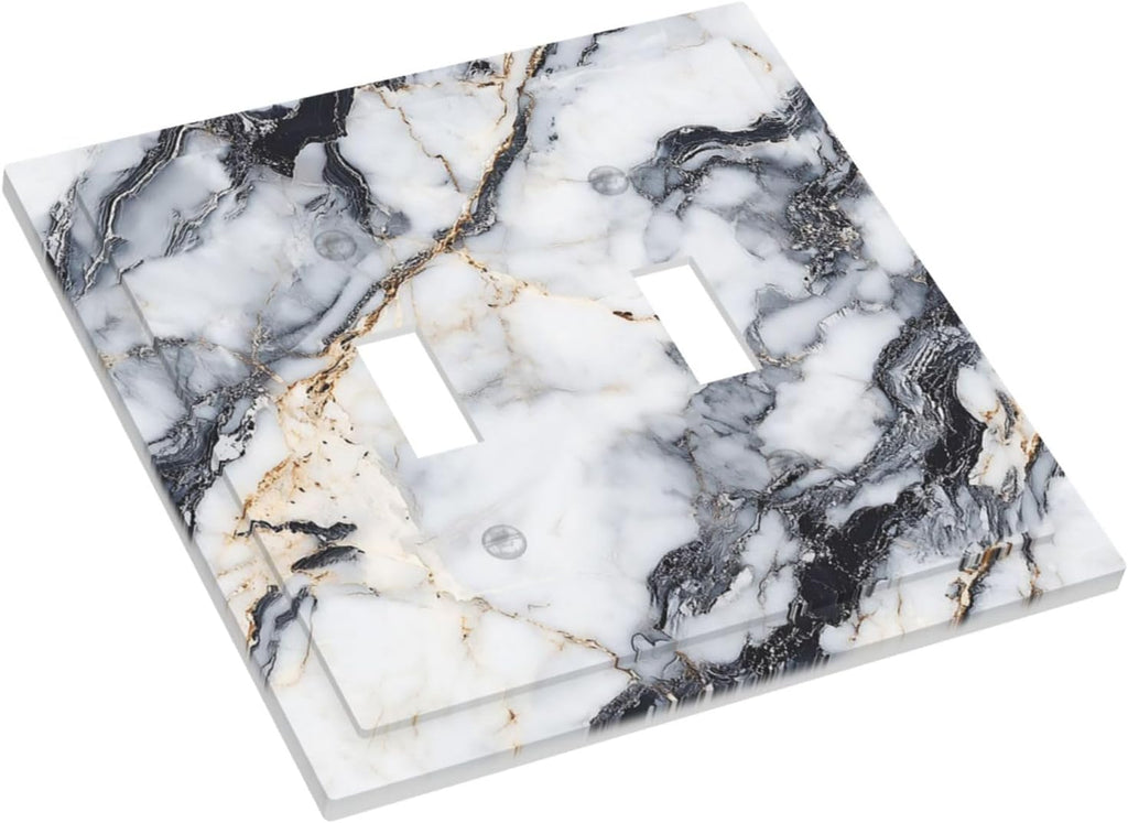 Decorative Switch Plate Covers Black Gold Marble Abstract Modern Luxury 2 Gang Double Toggle Light Switch Cover Plate Electrical Wall Plate Outlet Cover for Bedroom Home Decor