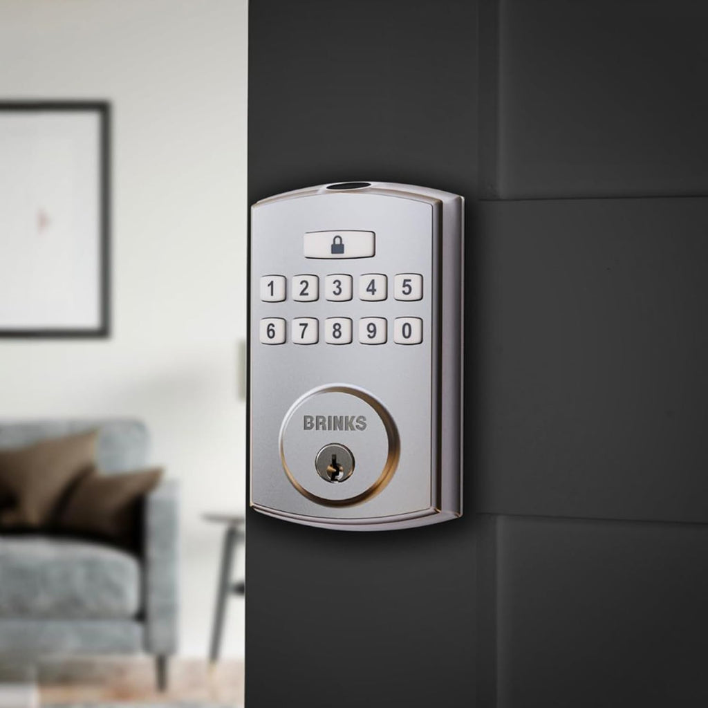 BRINKS Security Door Locks, High-Security Keyless Entry, Smart Electronic Door Lock with Deadbolt, Up to 50 Codes, Automatic Locking (Deadbolt, Satin Nickel)