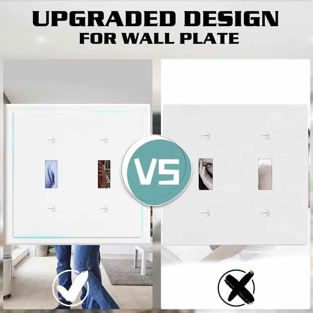 2-Gang Modern Edge Decorative Wall Plate Cover Switch Outlet Double Toggle Electrical Faceplate for Light Switches, Smart Switch, GFCI, Dimmers, Receptacle, USB Outlet (10 Pack, Double Toggle)