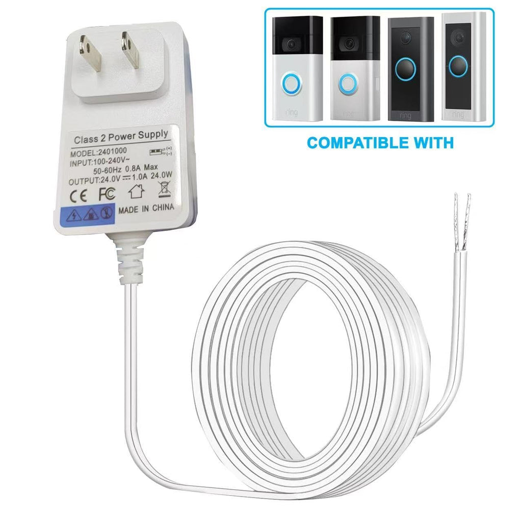 24VDC Video Doorbell Power Adapter, Power Supply Transformer for Ring, Nest, Eufy, Wyze, Arlo, 19.6 ft Cable, White
