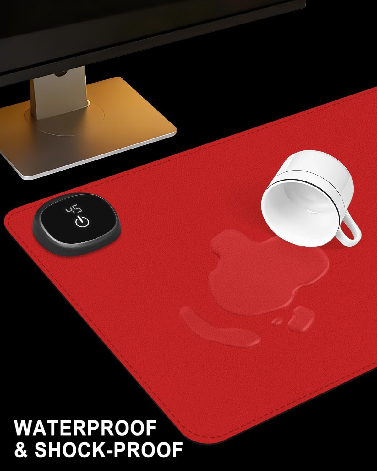 Heated Desk Pad, 31.5" x 13" Leather Non-Slip Warm Desk Pad, Large Mouse Mat with 3 Levels Heating & 3 Hours Auto Shut-Off, Hand and Foot Warmer for Office, Home, Red