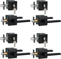 4 Sets Passage Door Lever and Single Cylinder Deadbolt Lock Set, Heavy Duty Square Handle for Entrance and Front Door, Matte Black, Different Keys