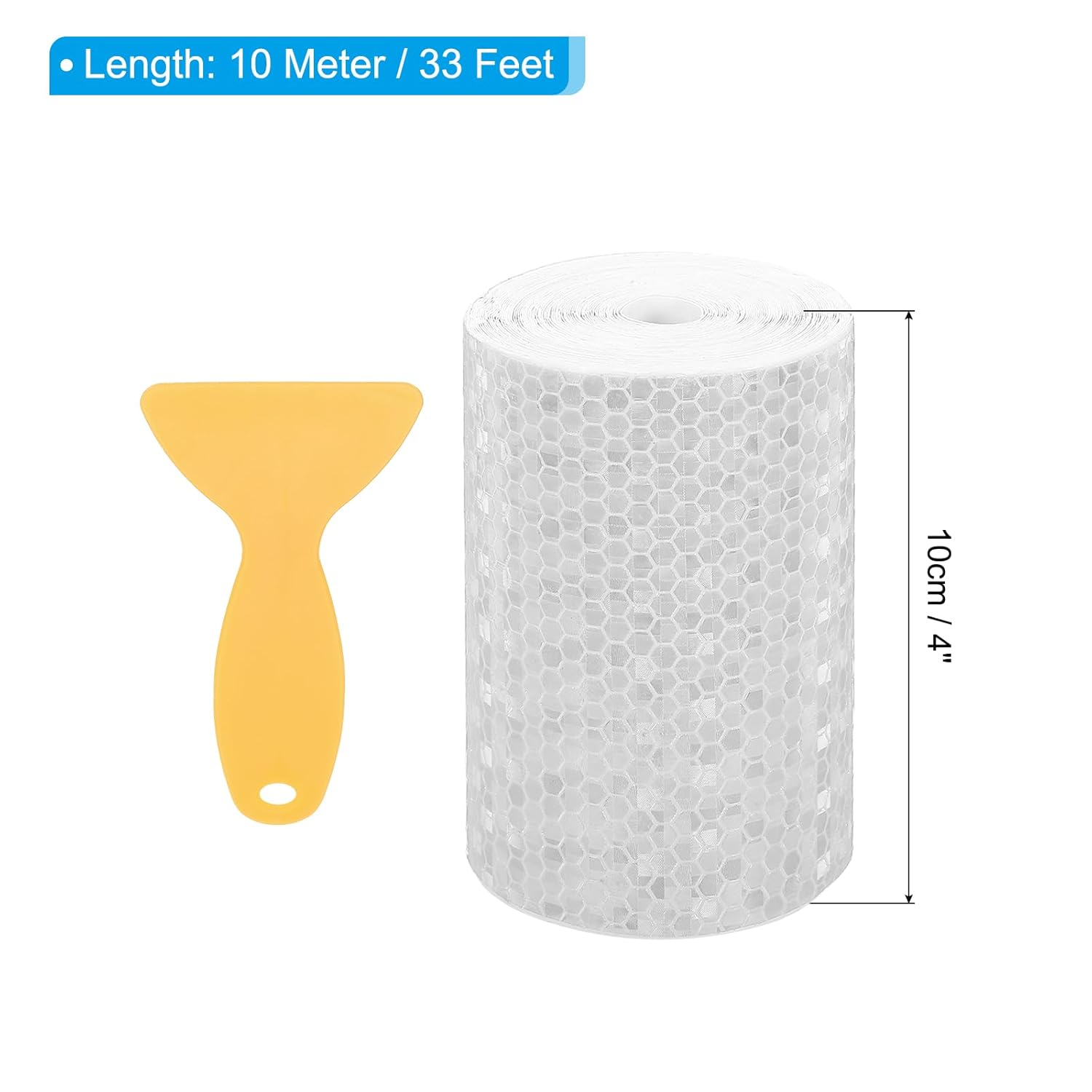 PATIKIL 4 Inch x 33 ft Reflective Tape, 1 Roll Waterproof Self Adhesive High Visibility Caution Warning Safety Tape Reflector with Scraper for Trucks Trailers Cars, White