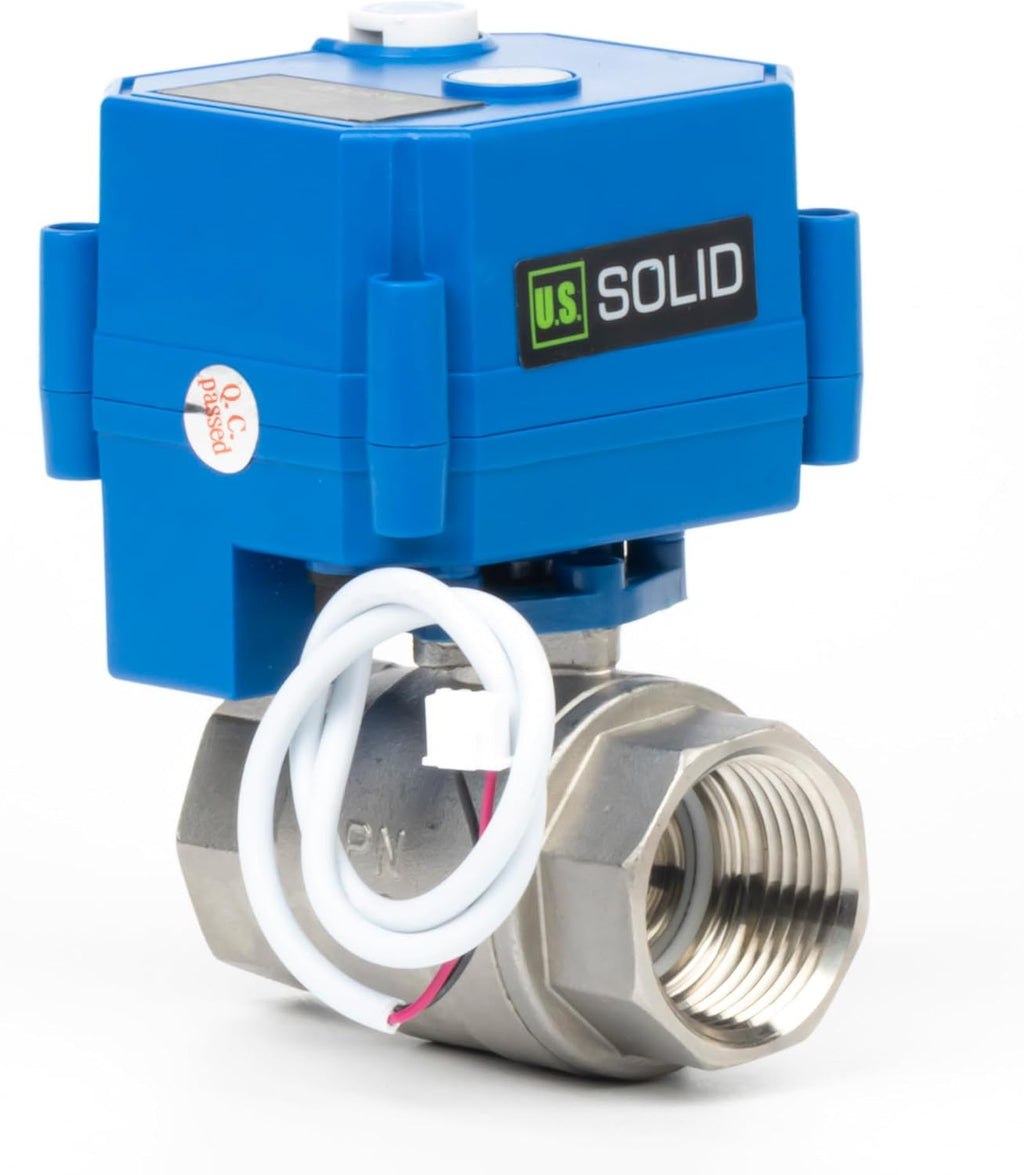 U.S. Solid Motorized Ball Valve with Manual Function - 1" Stainless Steel, Full Port, 85-265V AC, 2-wire Automatic Return, Normally Closed