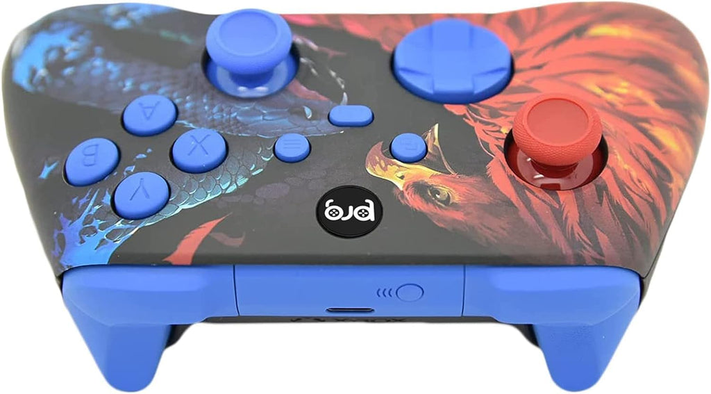 Hand Airbrushed Fade Custom Controller Compatible with Xbox Series X/S & Xbox One (Series X/S Bird V Snake W/Blue Inserts)