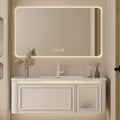 72IN Wall Mounted Bathroom Vanity Set - Wood Bathroom Vanities has Tissue Hole Design | Includes Smart Defogging Mirror Cabinet & Time Display, Rounded Corners, Glass Cabinet Doors (Style B)
