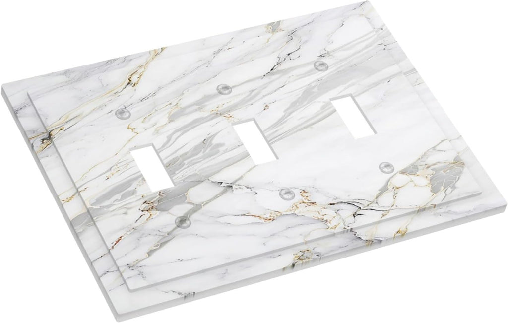 Decorative Light Switch Cover Plate Gray Gold Marble Abstract Modern Luxury 3 Gang Wall Plate Triple Toggle Switch Plate Covers Electrical Outlet Cover for Bedroom Home Decor