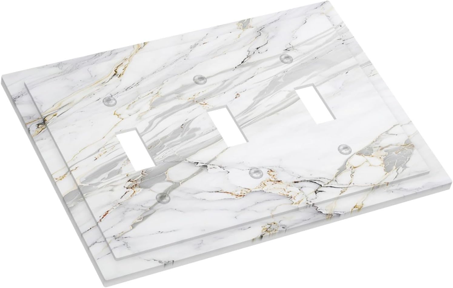 Decorative Light Switch Cover Plate Gray Gold Marble Abstract Modern Luxury 3 Gang Wall Plate Triple Toggle Switch Plate Covers Electrical Outlet Cover for Bedroom Home Decor