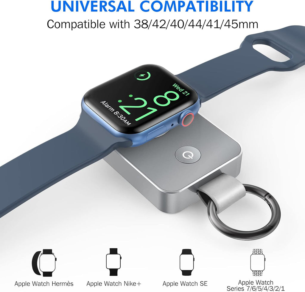 i.VALUX 2000mAh Keychain Portable Charger for Apple Watch Series 11/10/9/8/7/6/5/4/3/2/1/SE/Ultra, Wireless Travel iwatch Charger USB C Charging Cable Smart Mini Small Power Bank in Pocket