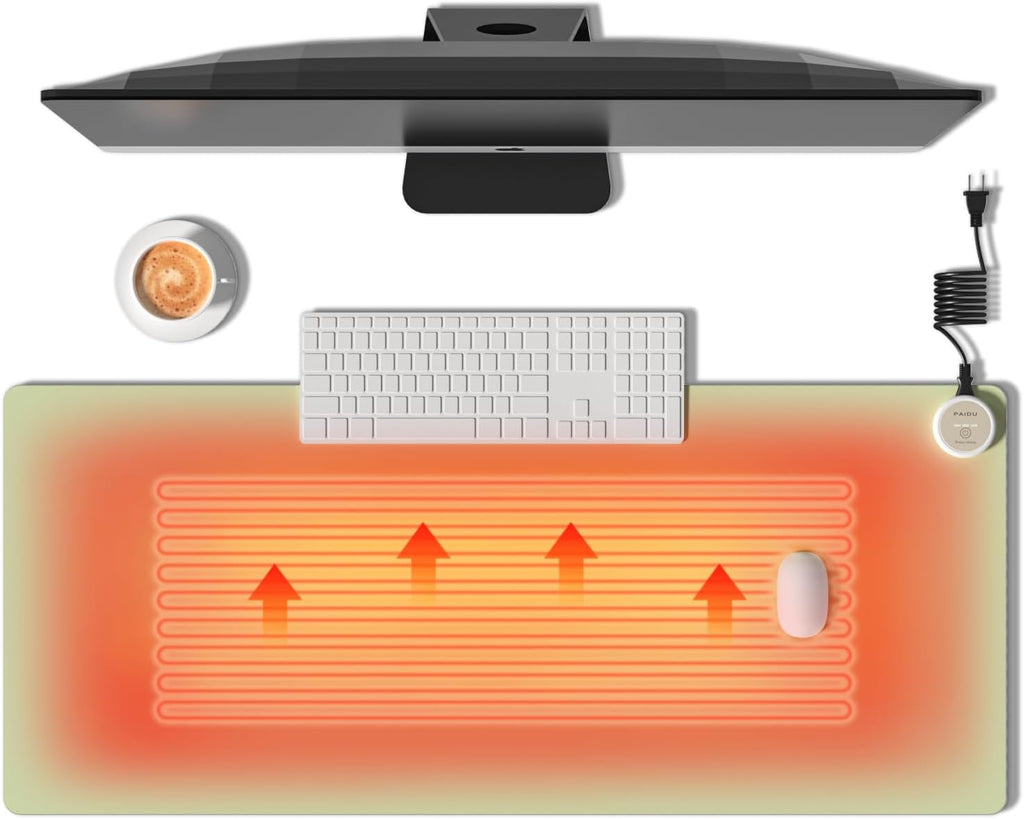 Heated Mouse Pad Hand Warmers, Electric Warm Office Desk Mat, 31.5" x 13", 3 Control Levels Temperature 3 Hours Auto Shut-Off, Suitable for Home/Offices Computer Keyboard Pads (Green)