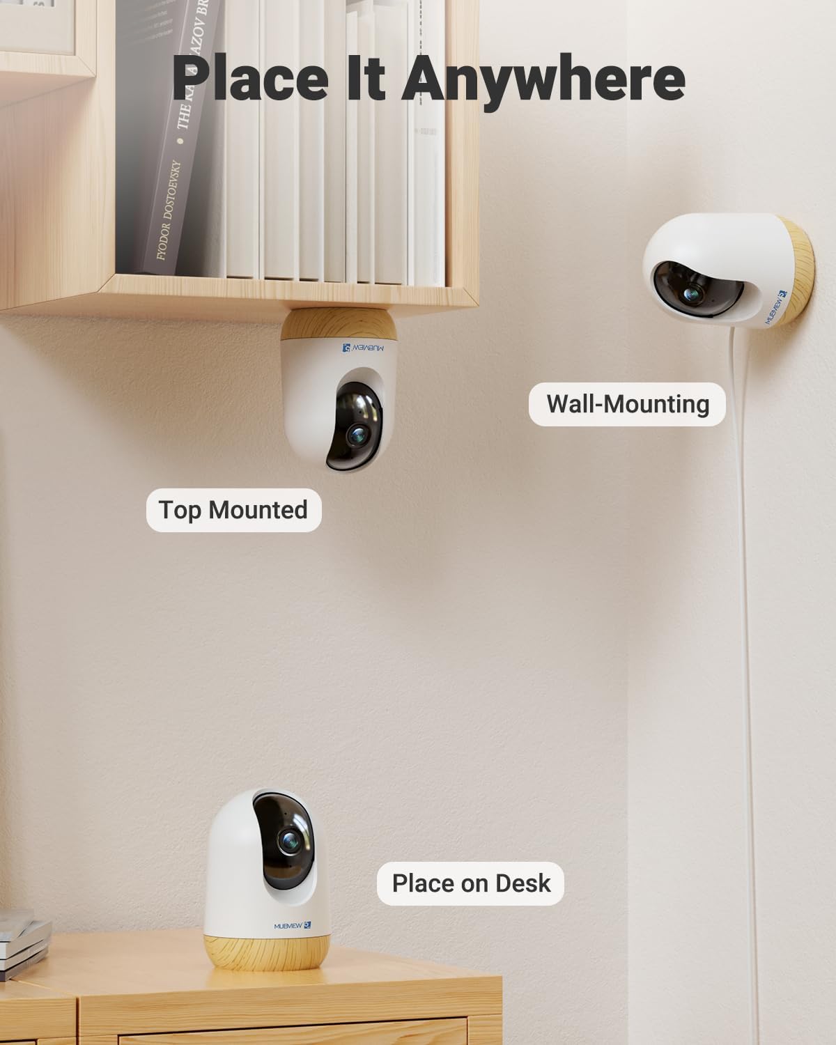 MUBVIEW 5MP Plug-in Indoor Security Camera no Subscription, 5/2.4G WiFi Pet Cam Indoor with Phone App, Dog Camera with Speaker, Night Vision, Motion Detection, Auto Tracking, Cat/Elder/Baby Monitor