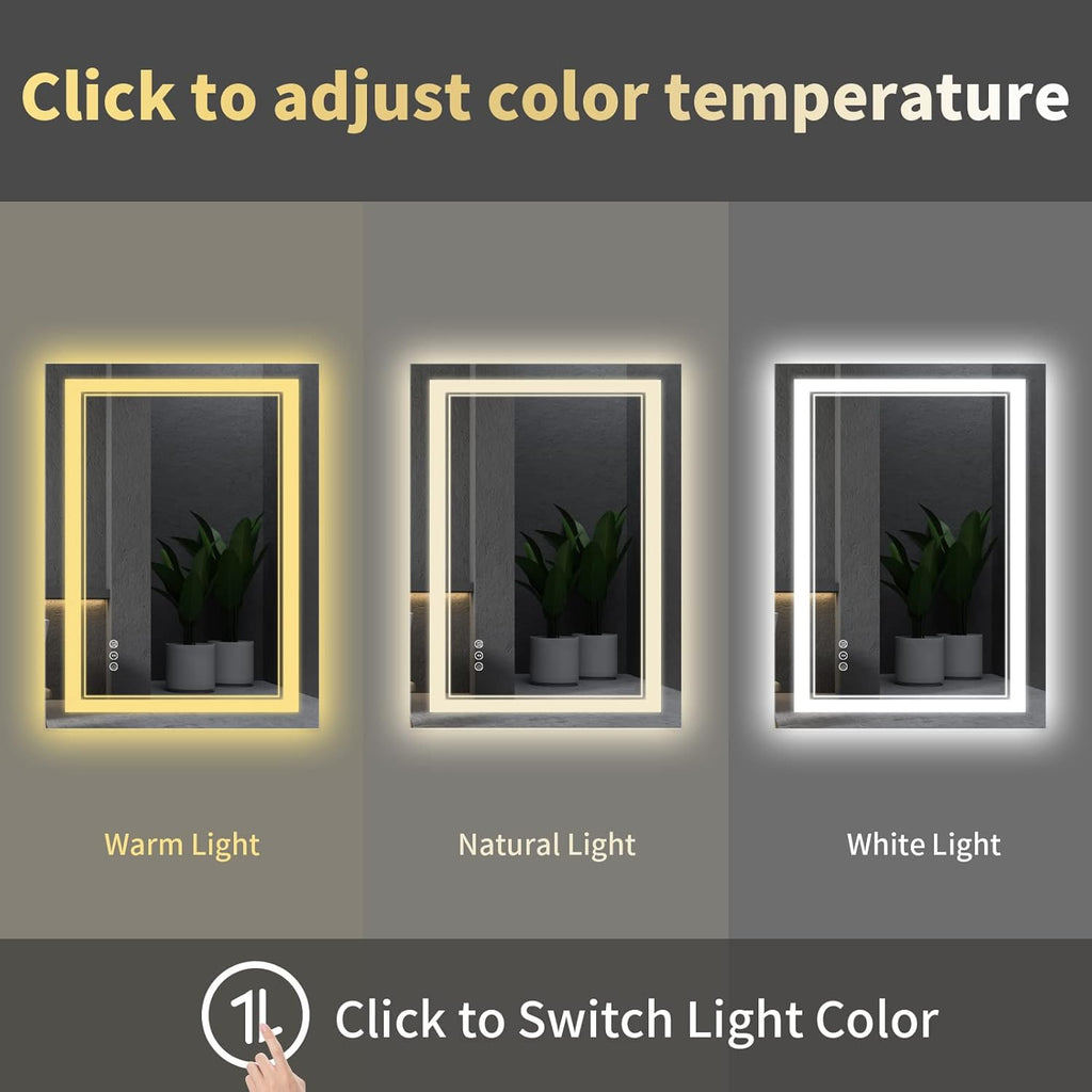 48x36 Inch Bathroom Mirror LED with Lights, Backlit and Front Lighted Anti-Fog Dimmable Memory Lighted Bathroom Vanity Mirror, Large Led Mirror for Bathroom