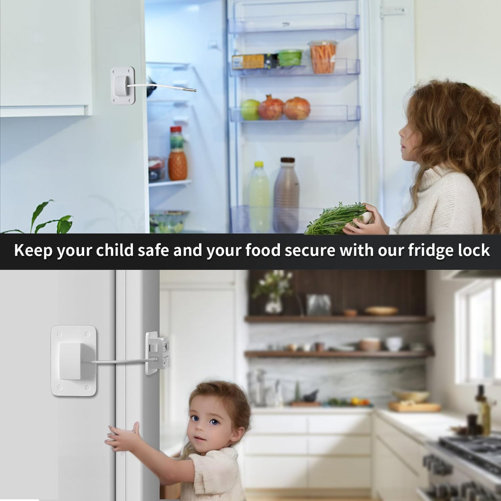 Refrigerator Lock - Upgraded Combination Lock for Upright Freezer, Child Safety Lock for Cabinets, White