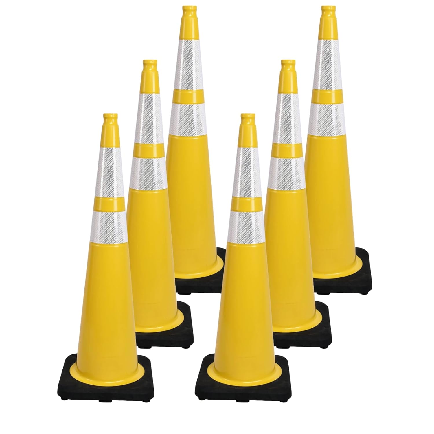 6 Pack 36 Inch Yellow Heavy Duty Traffic Cones Black Base Stable, Professional Use for Highway Safety, Parking Management, Work Zones (6, Yellow, 36 Inch)