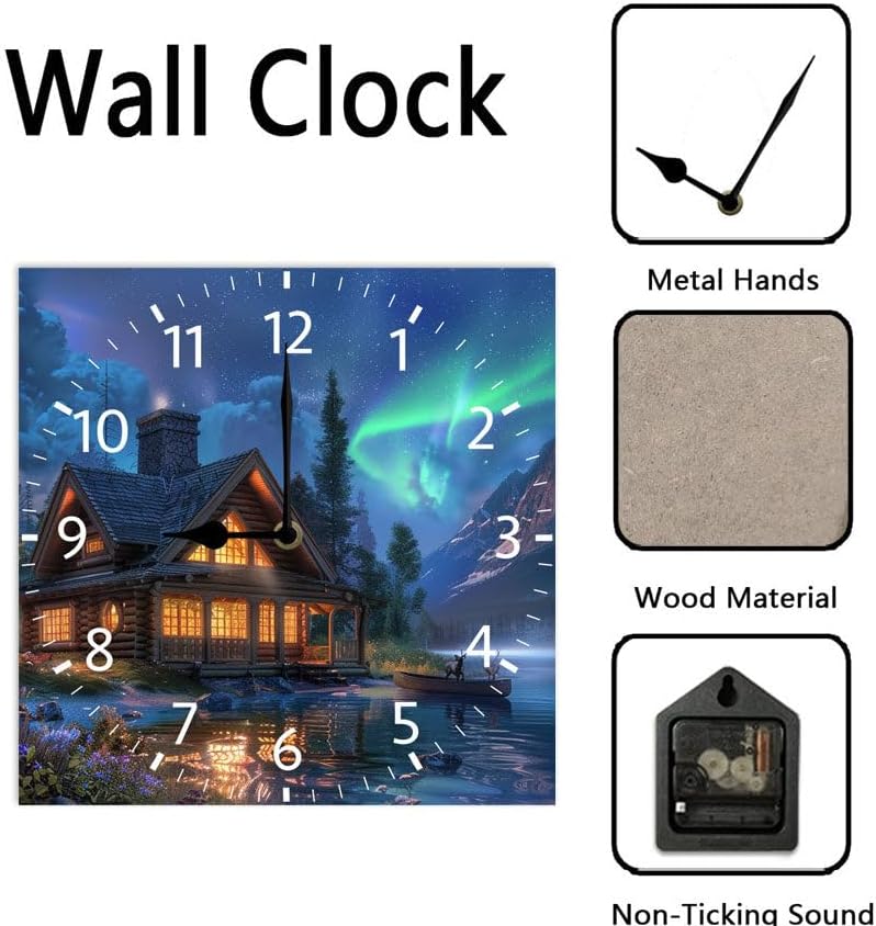 10 in Moon Cabin Retreat -293 Wood Wall Clock – Digital Time Display, Smart Home Compatible for Bedside or Workspace
