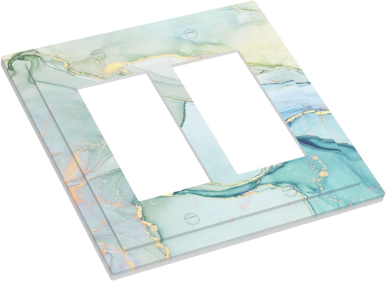 Decorative Outlet Covers Teal Gold Marbling Turquoise 2 Gang Double GFCI Rocker Electrical Wall Panels Light Switch Cover Plate for Bathroom living Room Decor