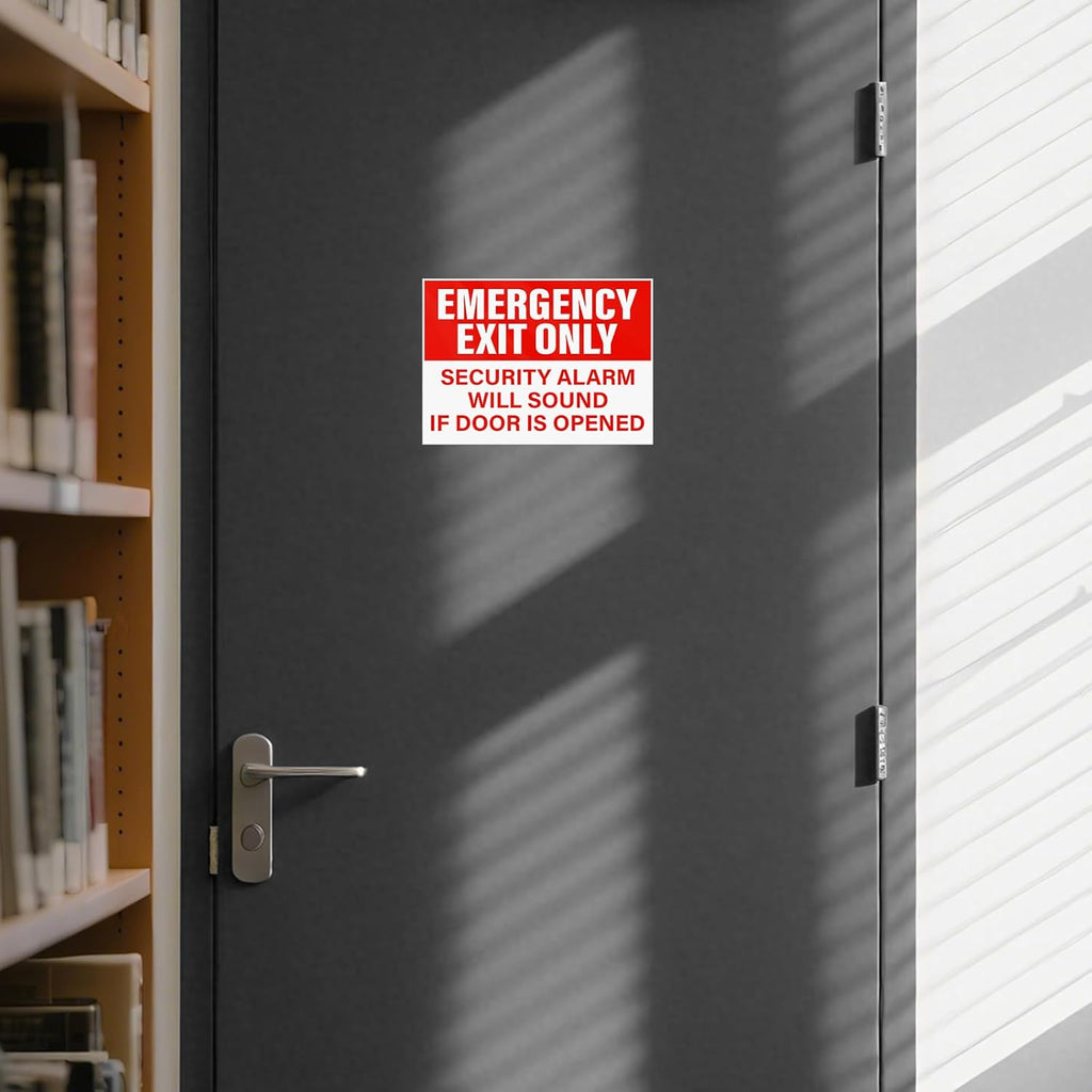 10 Pack Emergency Exit Only Security Alarm Will Sound If Door Is Opened Stickers 10 × 7 Inches Vinyl Self Adhesive Waterproof Safety Signs for Workplace Warehouse Office