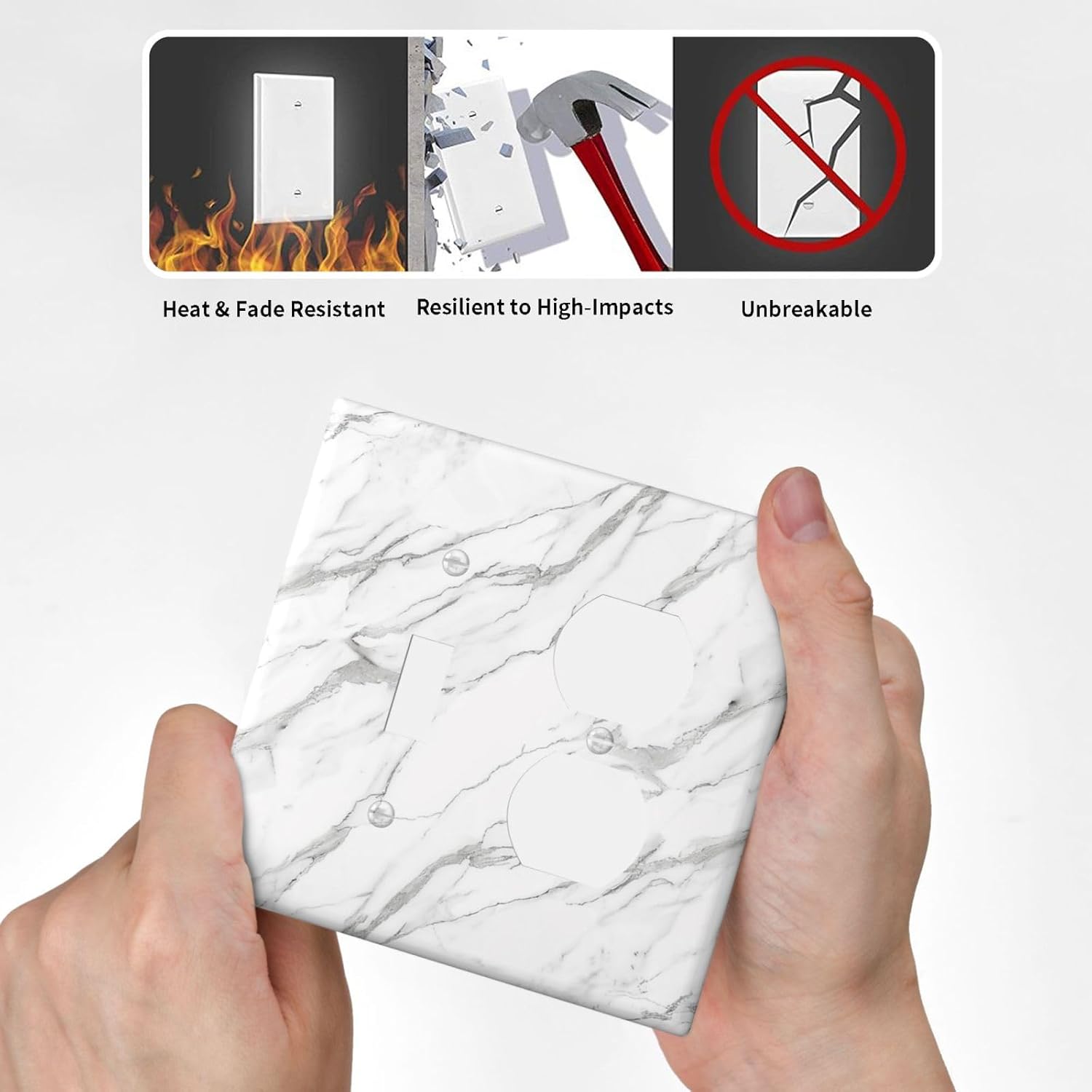 Decorative Outlet Covers Modern Grey Marble Texture 2 Gang Light Switch Cover Plate Single Toggle Duplex Wall Plates for Electrical Outlets Switch Plate Covers for Bedroom Kitchen Decor