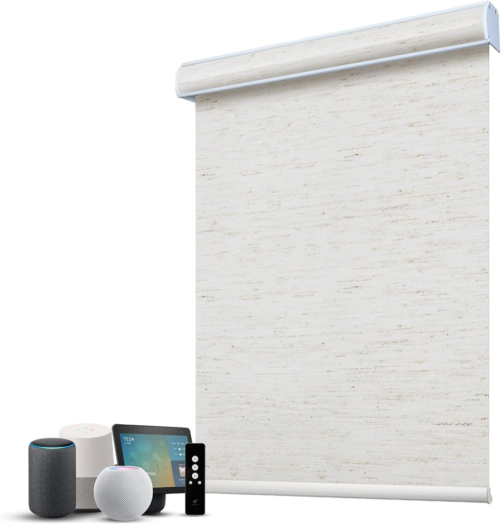 SmartWings Motorized 100% Blackout Shades Blinds, Custom Size, Cordless Window Shades with Rechargeable Battery, Work with Matter/Apple HomeKit, Alexa, Thread/Zigbee, Remote Optional, Linen White
