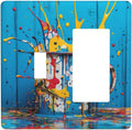 Decorative Outlet Covers Colorful Paint Splatters Blue Wood Plank 2 Gang 1 Gang Wall Plate Cover Single Toggle Rocker Combo Light Switch Cover Plate Face Plate