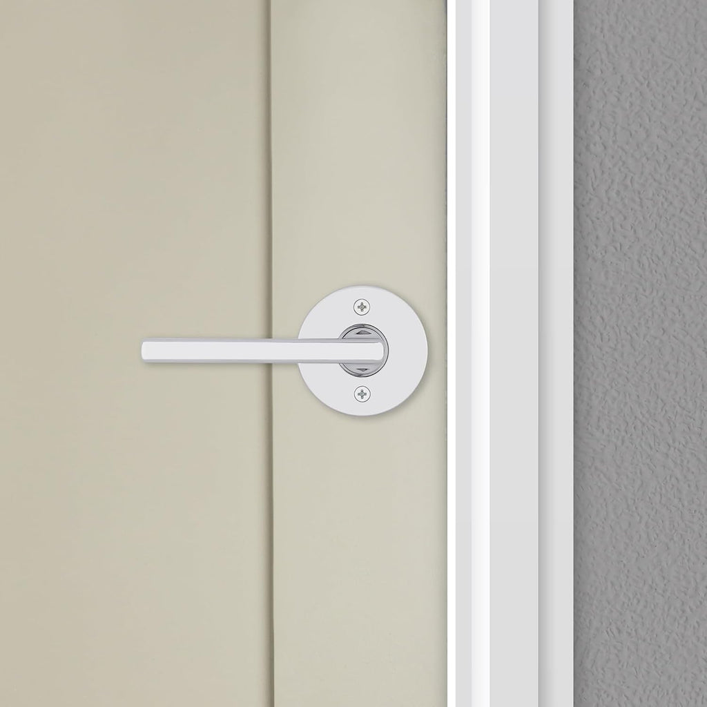 Kwikset Halifax Dummy Door Handle, Single Sided Round Lever for Closets, French Double Doors, and Pantry, Polished Chrome Non-Turning Reversible Interior Push/Pull Lever, with Microban Protection