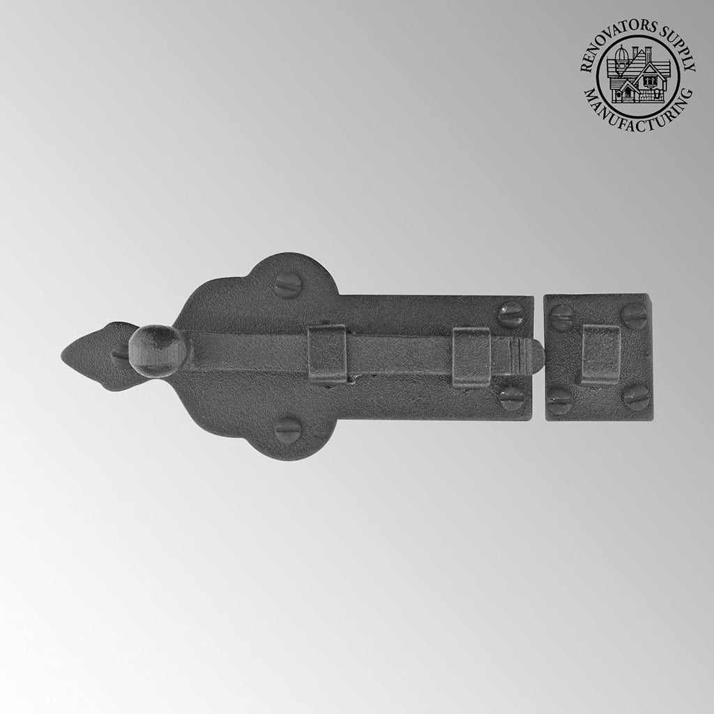 Renovators Supply Manufacturing Slide Bolt Latch 3 3/4 in. Black Wrought Iron Ball Tip Style Slide Bolt with Mounting Hardware