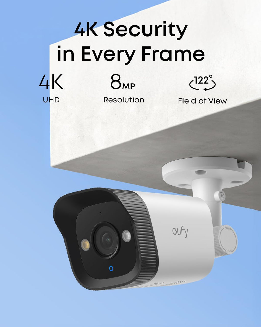 eufy PoE Bullet Security Camera E40, NVR Add On Cam, Requires eufy NVR, 4K UHD, 122° FOV, F1.6 Color Night Vision, 24/7 Recording, Human/Vehicle/Pet AI Detection, Red and Blue Strobe, Plug and Play