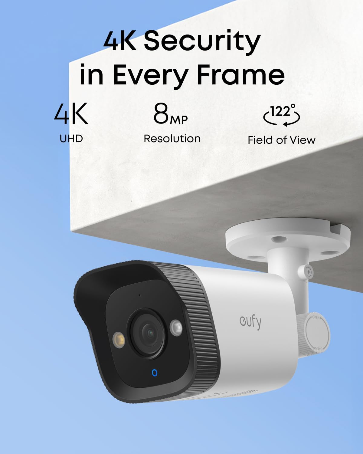 eufy PoE Bullet Security Camera E40, NVR Add On Cam, Requires eufy NVR, 4K UHD, 122° FOV, F1.6 Color Night Vision, 24/7 Recording, Human/Vehicle/Pet AI Detection, Red and Blue Strobe, Plug and Play