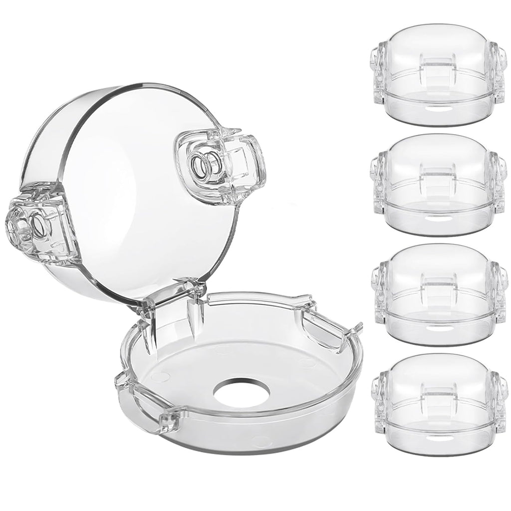 Stove Knob Safety Covers, for Knob Diameter Less Than 2.4", Dual Grip Safety Shield, Unlock with Adult Hand, Press Gas Stove Knob Locks, Oven Lock Knob Covers for Child Safety, Clear, Pack of 5