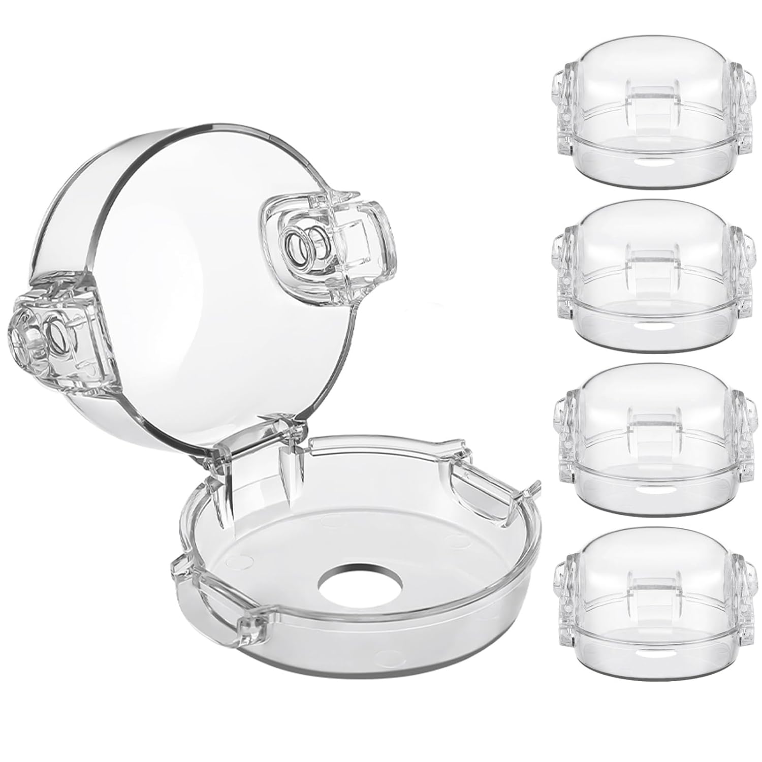 Stove Knob Safety Covers, for Knob Diameter Less Than 2.4", Dual Grip Safety Shield, Unlock with Adult Hand, Press Gas Stove Knob Locks, Oven Lock Knob Covers for Child Safety, Clear, Pack of 5
