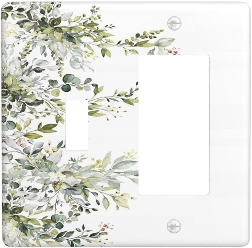 Decorative Outlet Covers Rustic Eucalyptus Leaves Green Leaf 2 Gang Wall Plate Single Toggle 1 Rocker Light Switch Cover Switch Plate Covers for Country Bedroom Home Decor