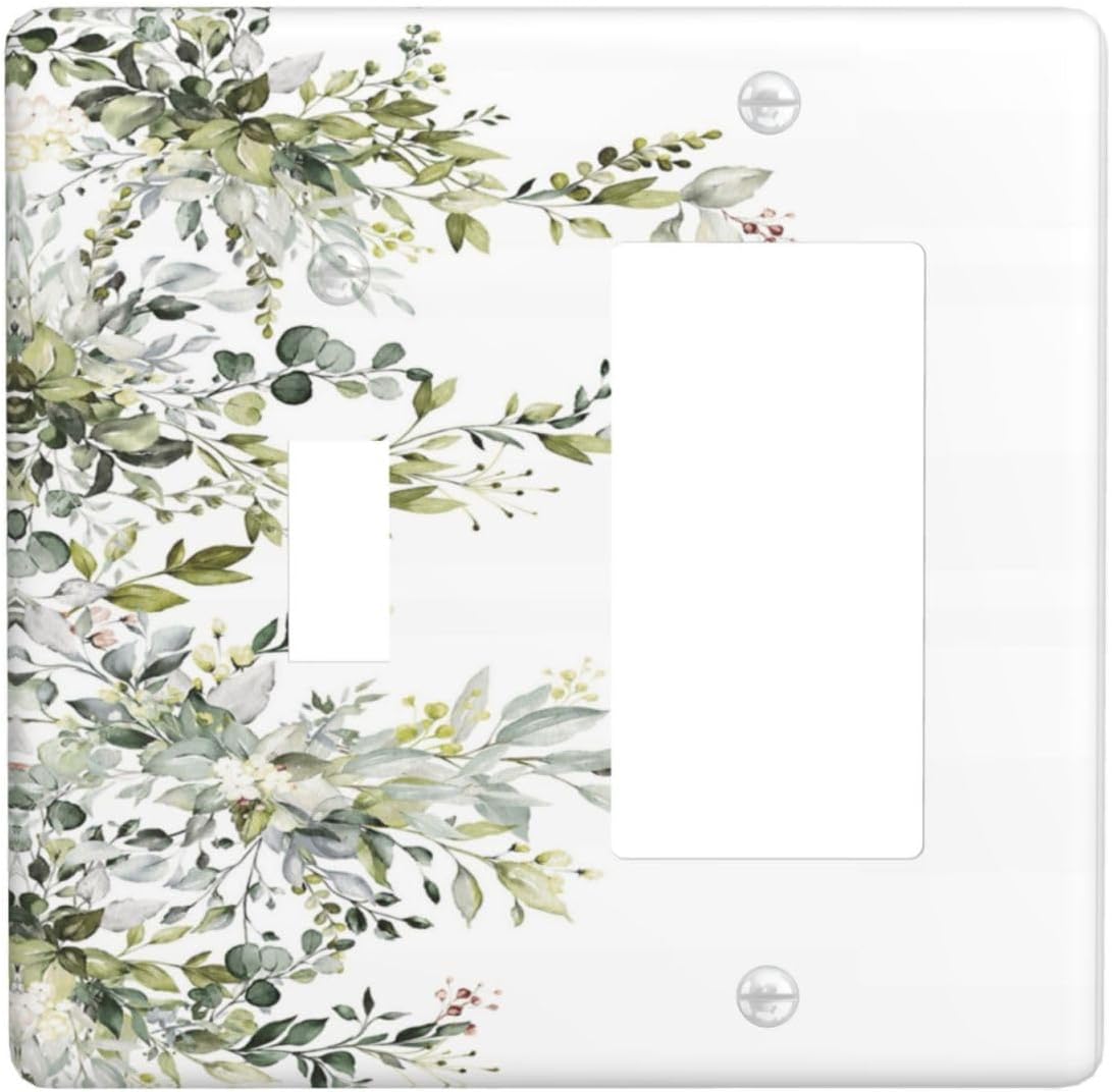 Decorative Outlet Covers Rustic Eucalyptus Leaves Green Leaf 2 Gang Wall Plate Single Toggle 1 Rocker Light Switch Cover Switch Plate Covers for Country Bedroom Home Decor