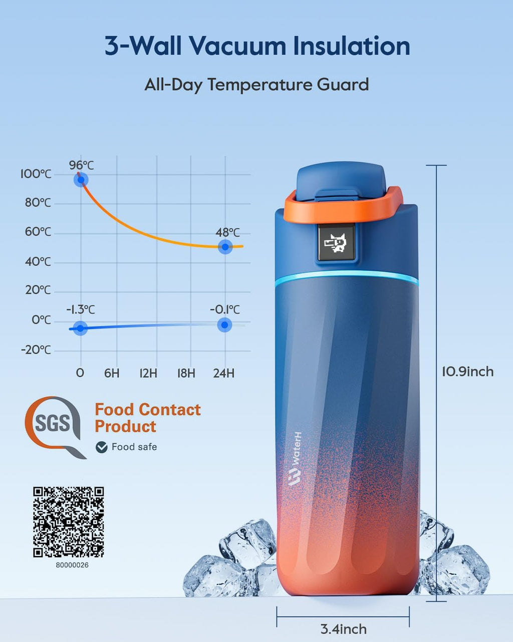 BOOST Smart Water Bottle with Reminder & Tracker, 16oz Kids Water Bottle for School, DIY Refrigerator Magnets, BPA-Free Vacuum Insulated Stainless Steel, Ideal Gift for Christmas, New Year