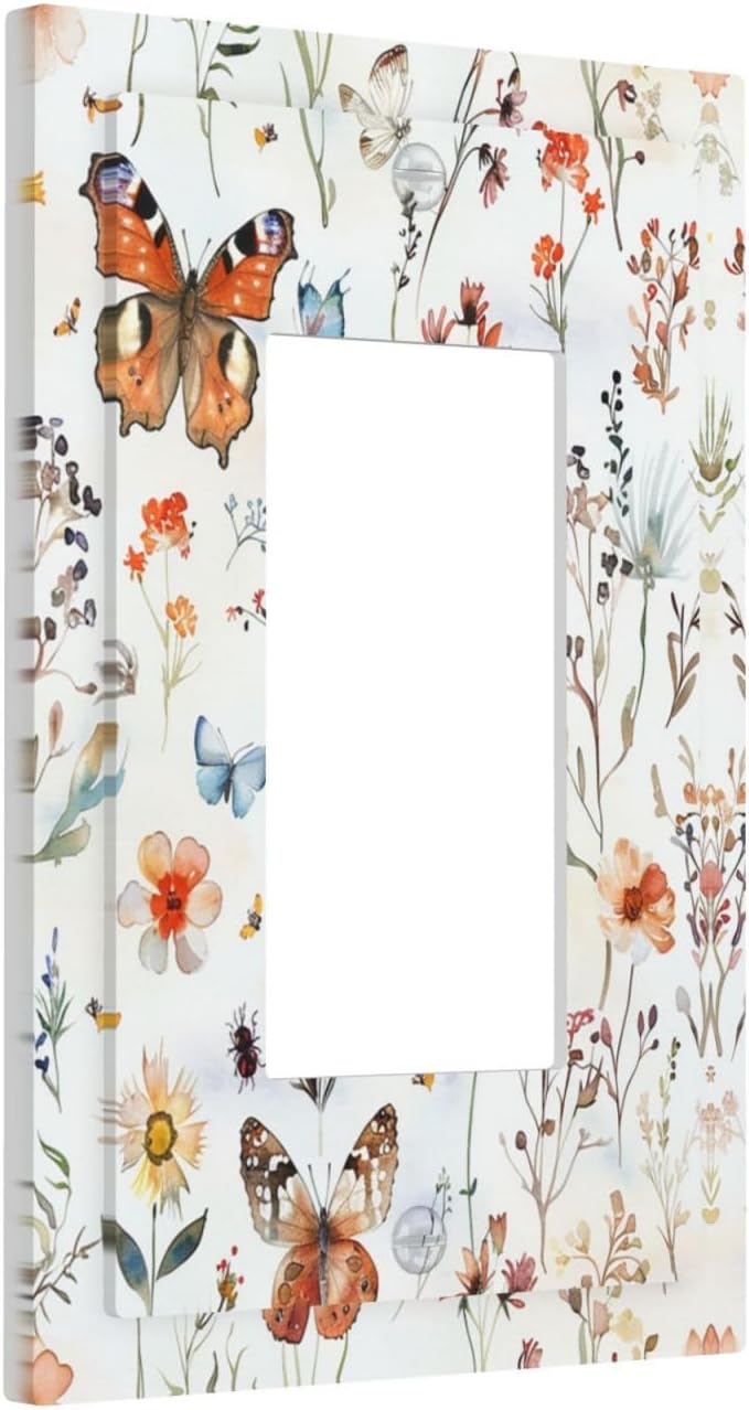 Decorative Outlet Covers Butterfly Floral Boho Multicolor Flower Leave 1 Gang Single Rocker Light Switch Cover Plate Wall Plates GFCI Faceplate for Bed Room living Room Decor