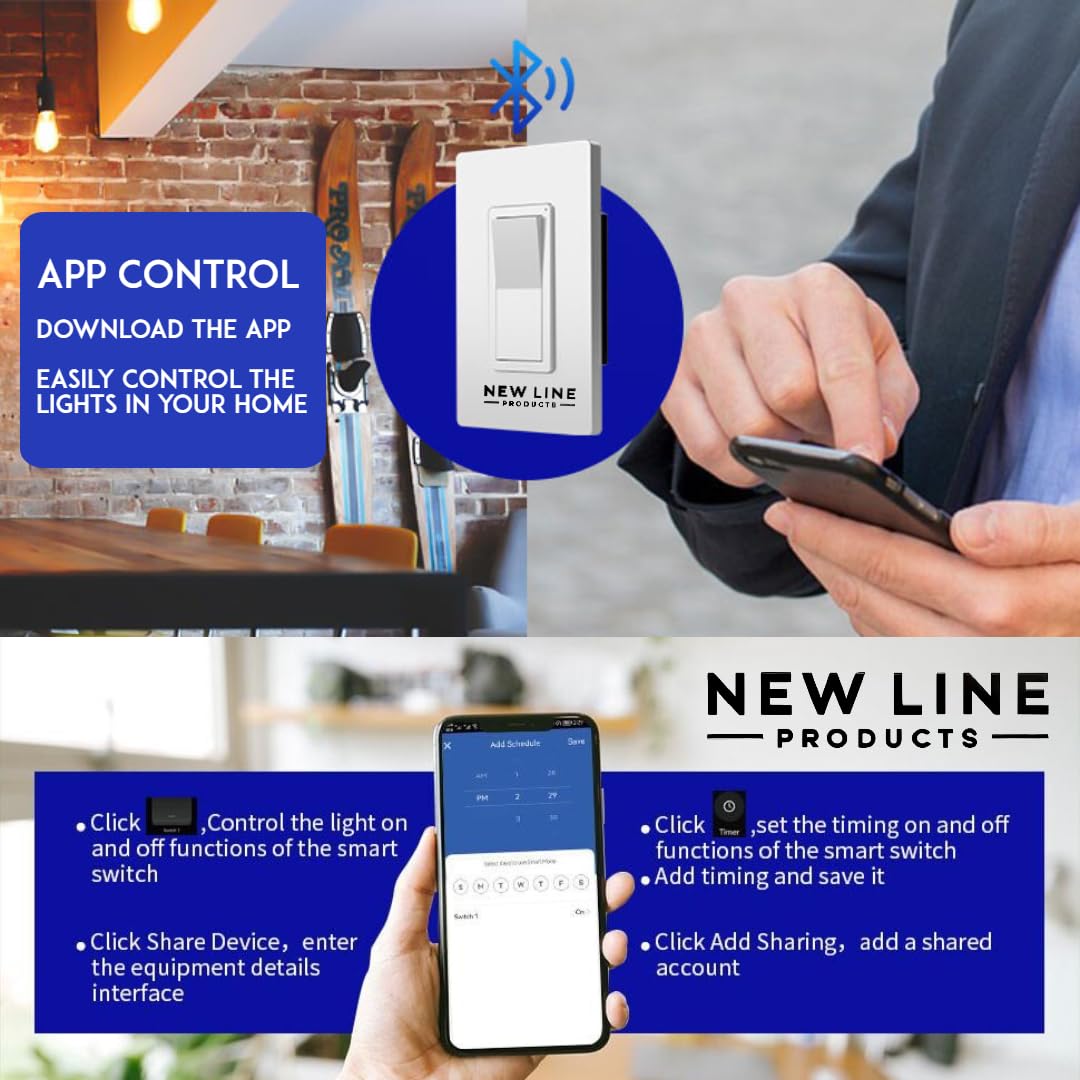 WiFi Bluetooth Smart Light Switch with APP Control Compatible with Alexa and Google Home Voice Control Touch Control Power Cut Off Easy Wall Install Works with Smart Life Tuya Remote Timer