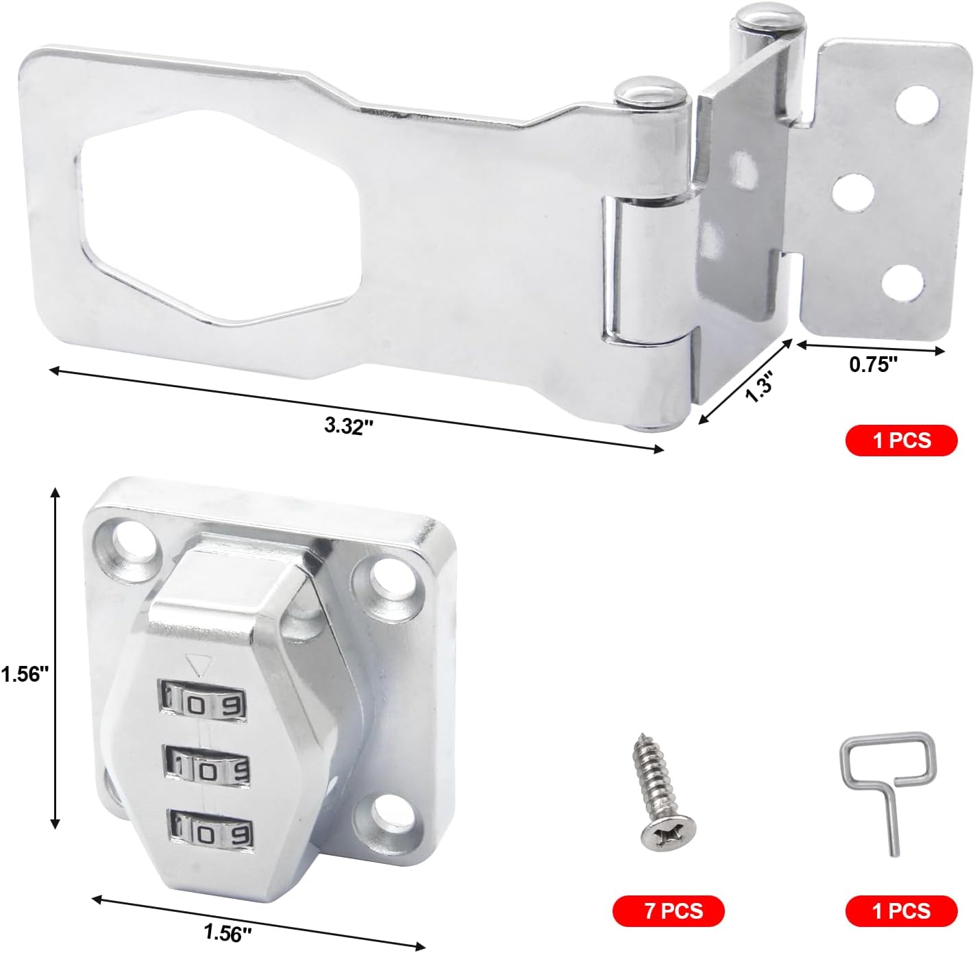 1 Pack Password Rotary Hasp Locks, Collapsible Solid 304 Stainless Steel File Cabinet Lock Desk Drawer Lock, for 90 Degree and 180 Degree Drawers, Dabinets, Doors, Flip Barn Door, Outdoor (White)