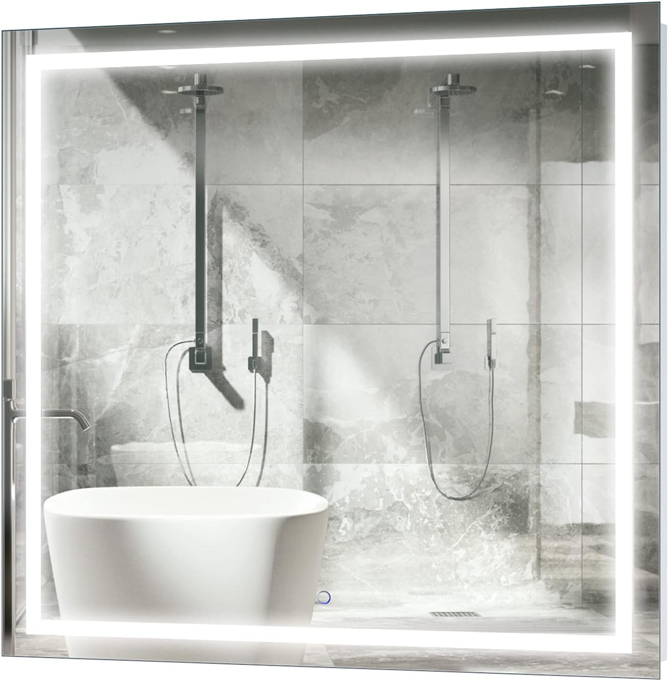 Krugg | 42 Inch X 42 Inch LED Bathroom Mirror | Lighted Vanity Mirror Includes Dimmer & Defogger | Wall Mount Vertical or Horizontal Installation