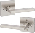 Kwikset Halifax Interior Privacy Door Handle with Lock, Door Lever For Bathroom and Bedroom, Satin Nickel Reversible Keyless Push Button Lock Door Lever, with Microban Protection