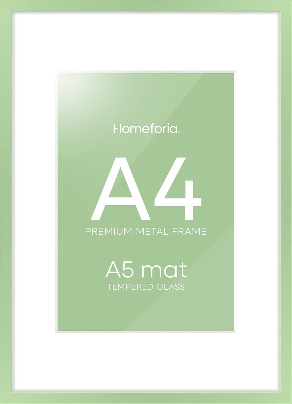 Homeforia A4 Picture Frame Sage Green, High End Metal 8.3 x 11.7 inch Poster Frames with Mat 5.8 by 8.3 Art, A4 Size Frame Matted to A5 Photo, 8.3x11.7 Wall or Tabletop Frame, Tempered Glass, Set of 1