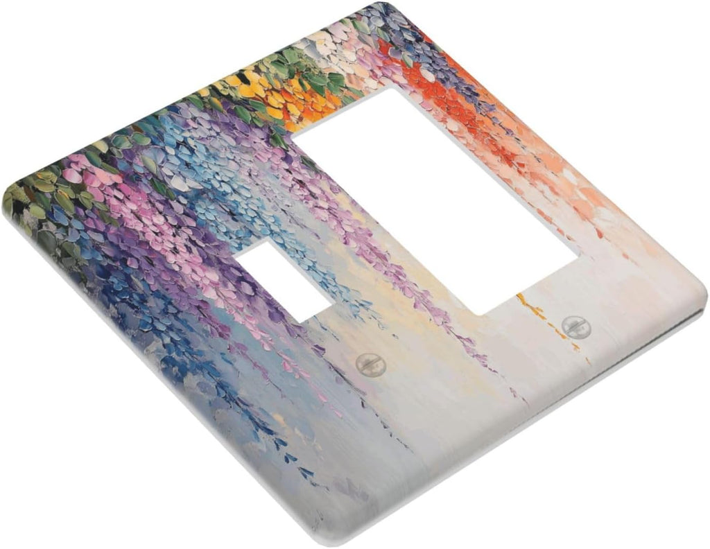 Colorful Wildflower Wisteria Cascade Floral Flower Outlet Covers 1 Toggle 1 Rocker Combination Decorative Wall Plate Electrical Switch Plates Light Switch Cover Plate for Bedroom Living Room Decor