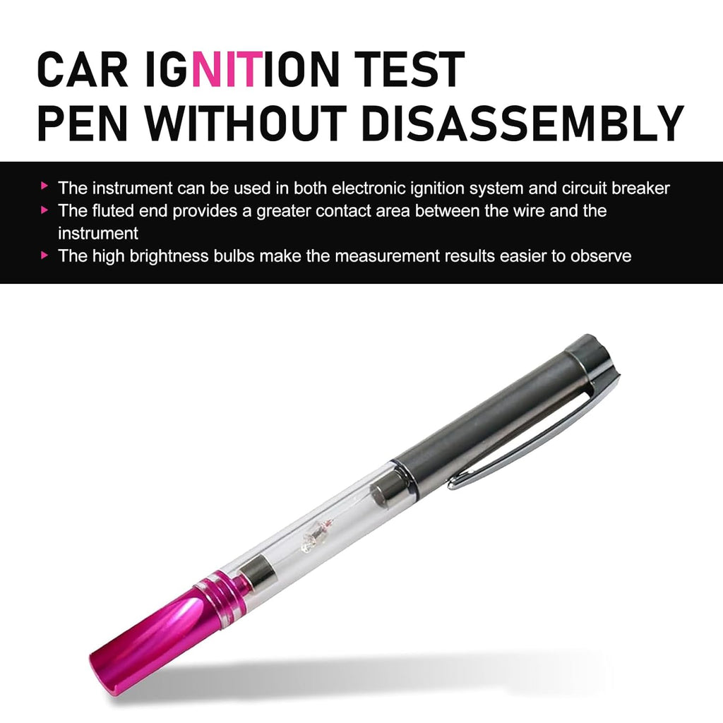 Spark Ignition Tester Pen, Non-disassembly Testing Spark Plug Tester with Wider Slotted End, Faults Diagnostic Tool with Portable Pen Clip, Universal Wires Coil Detection Tool (Transparent)