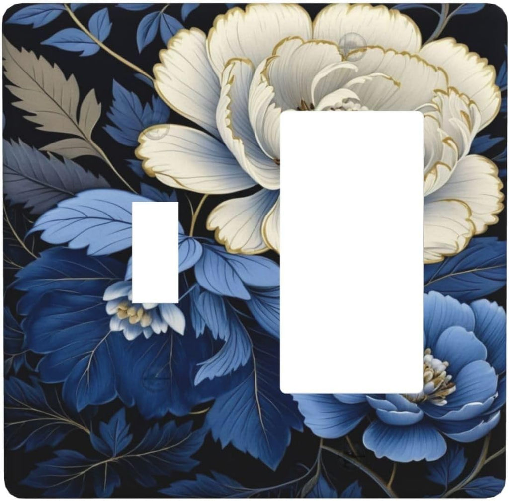 Blue White Flowers Light Switch Covers 2 Gang Single Toggle Rocker Combination Wall Plate Cover Electrical Faceplate Decorative Switchplate for Farmhouse Living Decor