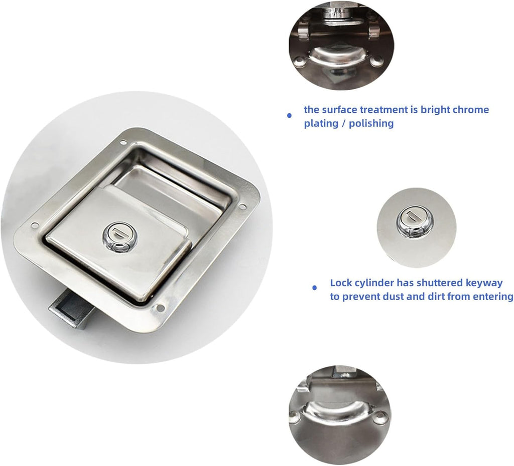 6 Pack Stainless Door Lock Heavy Duty Flush Mount Handle Latch for Trailer Toolbox RV Handle Latch with Gasket Keys