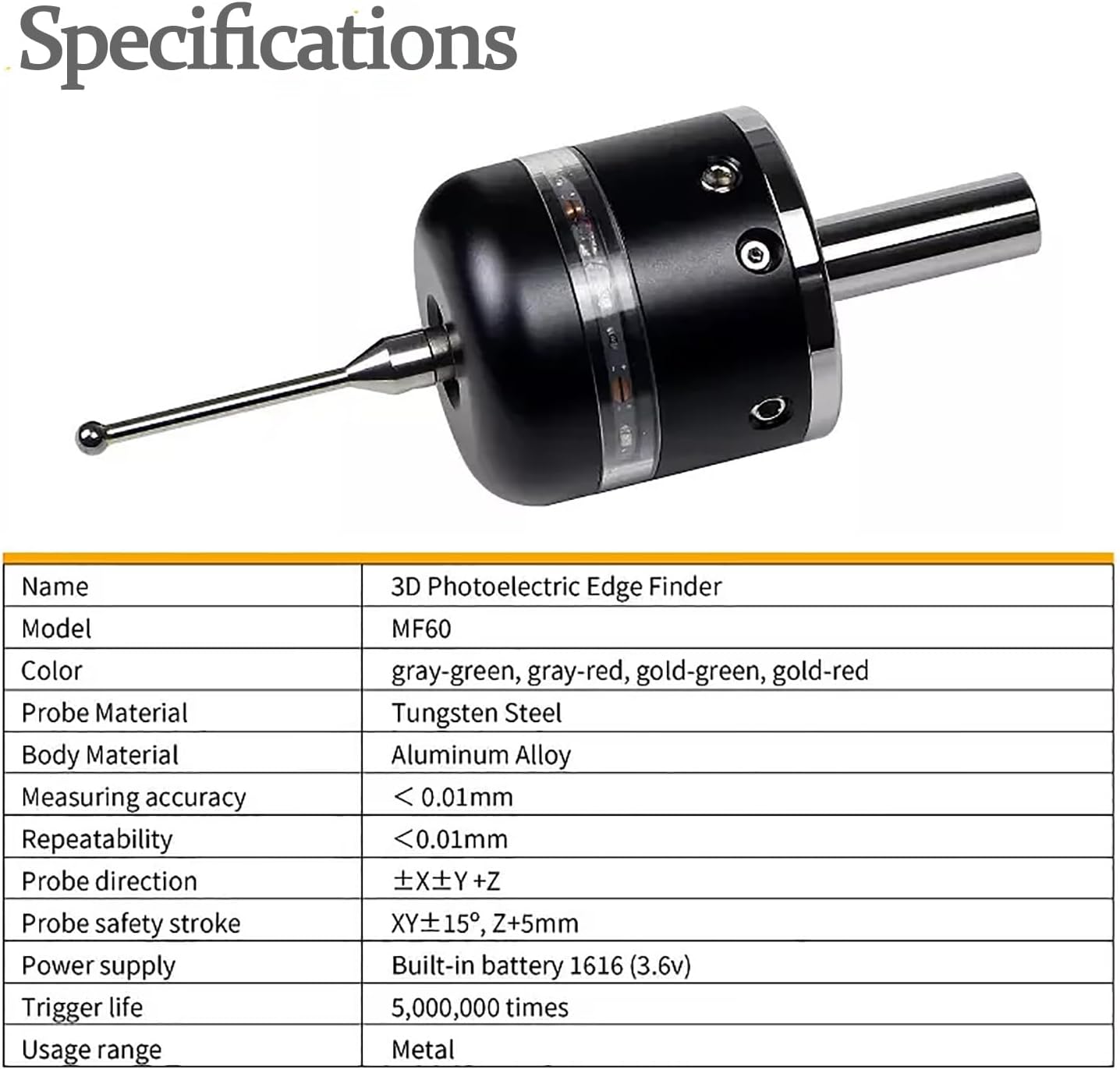 3D Touch Probe Edge Finder Trigger Finder,X Y Z Axis Measurement Centering Rod for Metals, Not Support the Detection of Insulation Materials and Insulating Spindle (Red light)