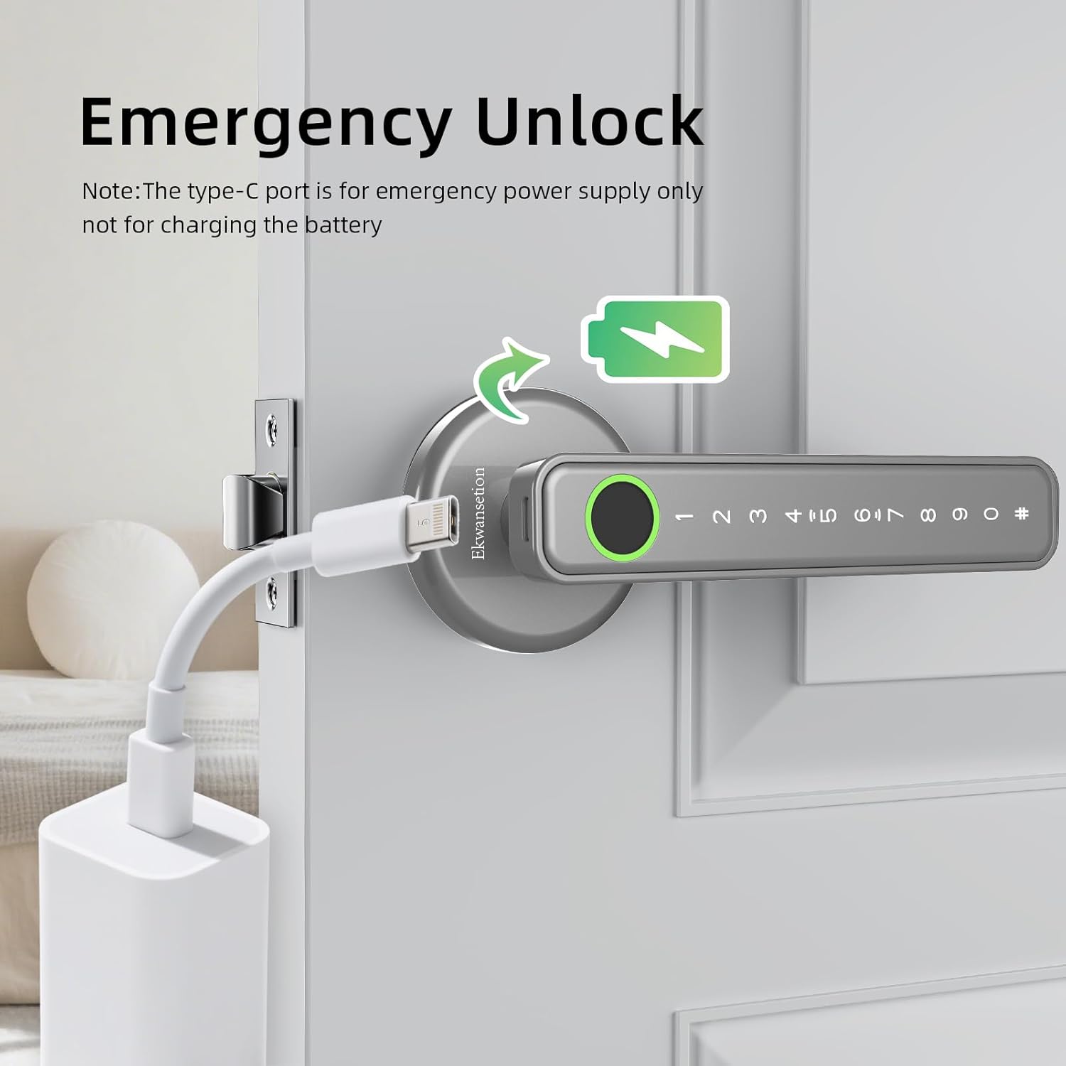 Fingerprint Door Lock Smart Door Lock with Keypad Keyless Entry Door Lock with Handle for Home Hotel Office Apartment Bedroom with Alexa (Silver app Unlock) Ekwansetion