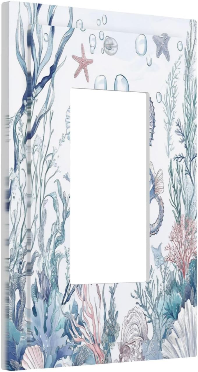 Decorative Outlet Covers Ocean Coral Seahorse Seashell Starfish 1 Gang Single Rocker Light Switch Cover Plate Wall Plates Gfci Faceplate For Bathroom Home Decor
