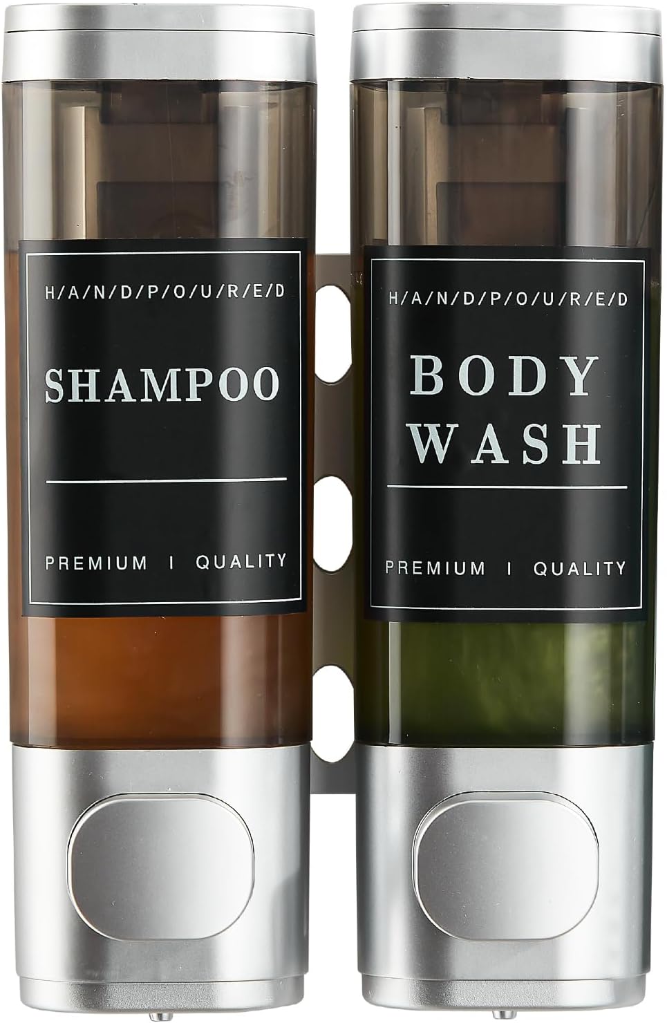 Shampoo and Conditioner Dispenser,Unisence Shower Dispenser 2 Chamber No Drill Wall-Mounted Shampoo Dispenser for Shower Wall Mounted Body Wash Dispenser for Bathroom Hotel Large Capacity,Silver