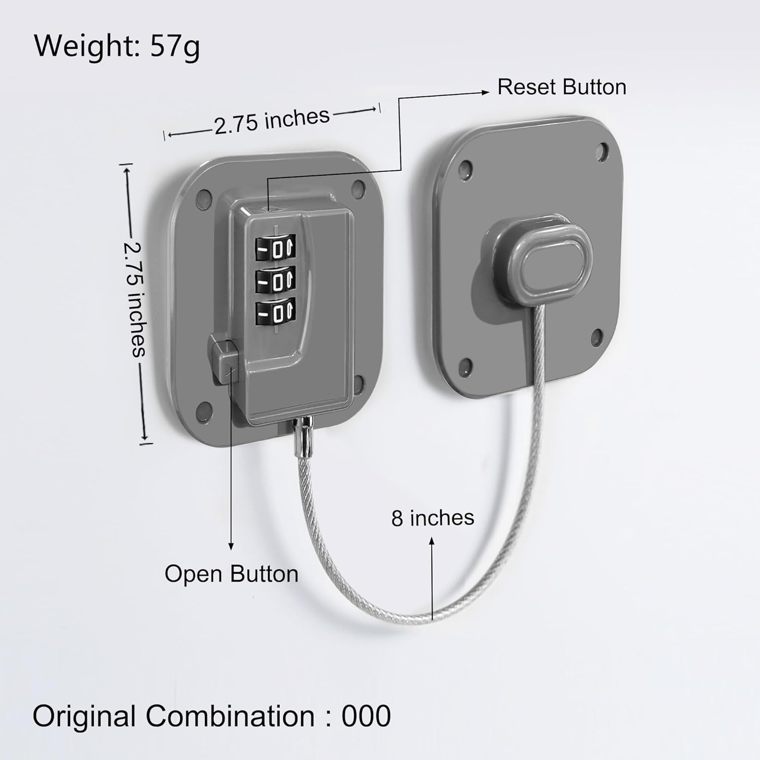 Refrigerator Lock, Heavy Duty Fridge Lock, Combination Lock for Refrigerator Cabinets, Drawers, Safety, Easy Install No Keys Needed (Grey-4Pack)