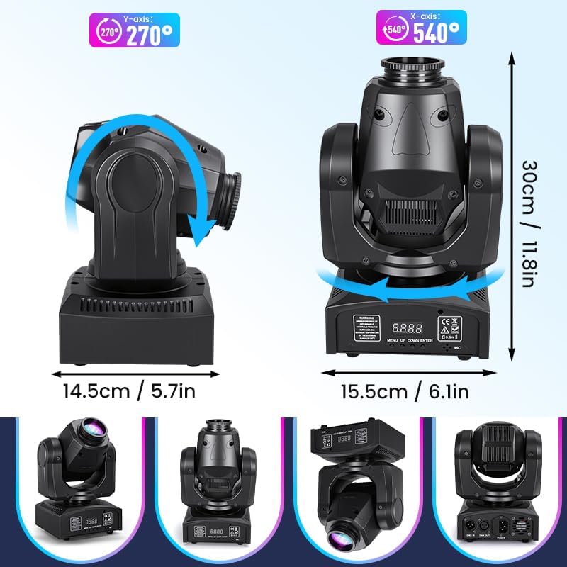 MINGJIE 60W LED Moving Head Stage Lights with DMX512 Control - 8 Gobos & 8 Colors, Sound Activated, 540° Pan & 270° Tilt, Compact DJ Light for Wedding, Party Stage Lighting (1 Pack =4PCS)